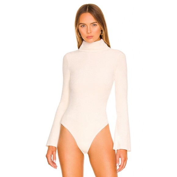 Camila Coelho Gloria Velour Turtleneck Bodysuit in Off-White Size MEDIUM - Picture 7 of 7